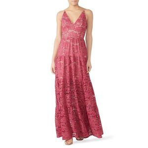 Dress The Population Women’s Melina Sleeveless Lace Maxi Dress in Fuchsia. Sz S